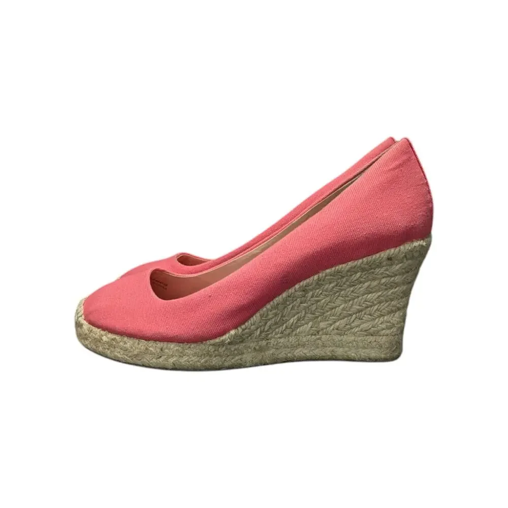 J Crew Seville Espadrille Wedges Canvas Salmon Pink Womens 7.5 Heels Summer Twee
